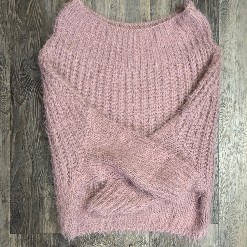 Lulu's Dusty Pink Fuzzy Knit Crewneck Sweater